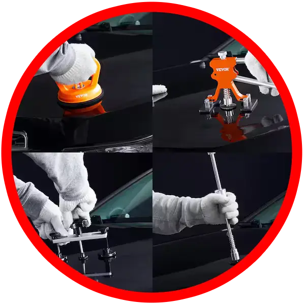 Step by step car dent removal showing a mechanic removing dents before painting the car - AutoFixers Ghaziabad